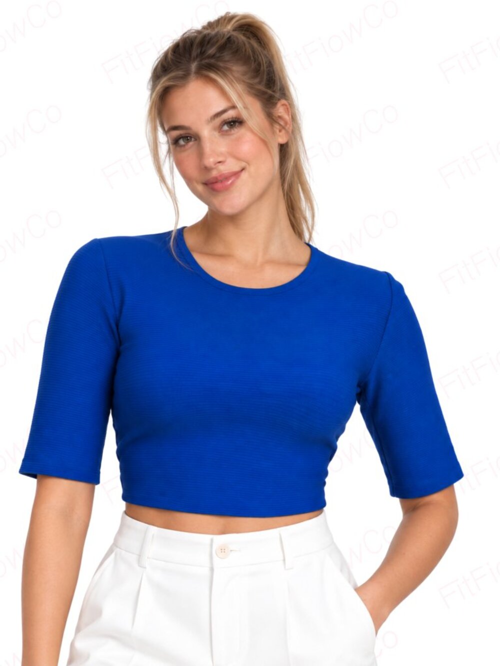 BCBGMAXAZRIA Royal Blue Fitted Cropped Top Size M
